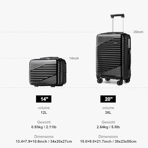 Sea-choice-Luggage-Set-2-Piece-Lightweight-Cabin-Luggage-with-Cosmetic-Box-Polycarbonate-Hardshell-Carry-on-Suitcase-with-YKK-Zipper-8-Spinner-Wheels-TSA-Approved-Luggage-Lock