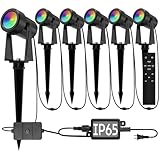 SUNTHIN Outdoor Landscape Lighting with Remote, RGBW Color Changing Spot Uplights, 6 Pack