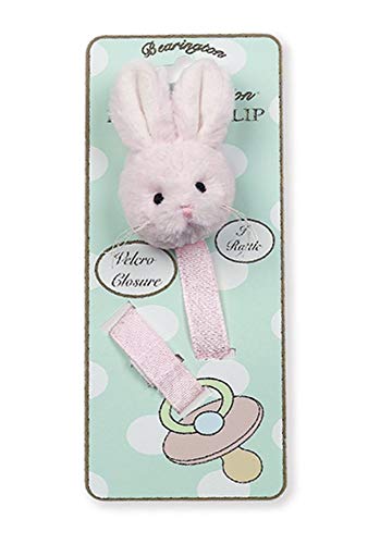 Bearington Baby Cottontail Plush Pink Bunny Rabbit Pacifier Holder with Satin Leash and Clip
