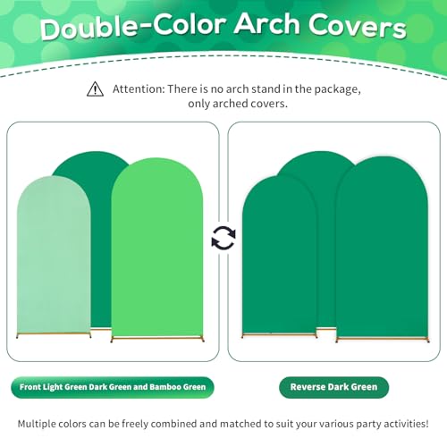 Image of SoarDream Green Arch Backdrop Cover Double-Sided 6FT 6.6FT 7.2FT Set of 3 Spandex Fitted Arch Wall Stretchy Backdrop Covers for Outdoor Birthday Party Stand Decorations