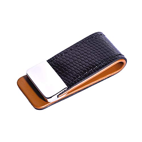 FA.WESSEL - Pinza para Billetes (Piel, Acero Inoxidable) Pinza para Dinero Hombres con Estilo y Clase. Pinza para Billetes Money Clip Schw/Braun
