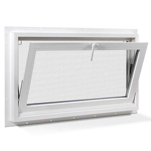 COLORPAPA Vinyl Hopper Basement Window, 36" x 24" Sliding Bathroom Window with Double Pane Insulated Tempered Glass and Fiberglass Mesh Screen Window for Basement Bathroom Home RV Garage (White)