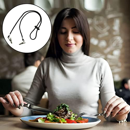 Napkin Clips 4pcs, 62cm/24.4in Adjustable Napkin Chains for Women Men Flexible Napkin Chain Clip Protecting Napkin for Dining Restaurant (Black)