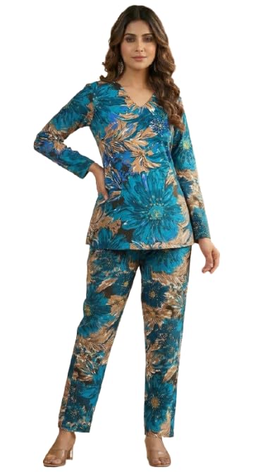 Women's Delta Printed Top Pant Set/Delta 2 Piece Ethenic Set Top With Bottom/Cord Set For Women/Top Set For Women.-image-0