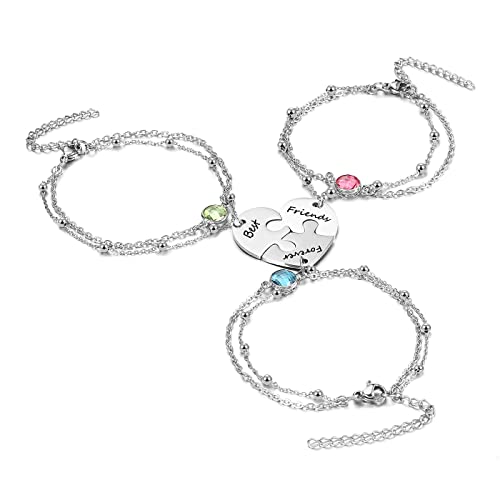 Zysta 3/4 PCS Puzzle Piece Bracelet Set for Best Friend Stainless Steel Best Friends Forever Matching Heart Puzzle Link Bracelet for BFF Family Love Friendship Jewelry Gift Sets2