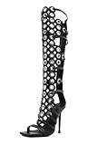 STUPMARY Women Peep Toe Sandals Cut-outs Cross-tied Lace Up High Heeled Gladiator Sandals Zipper Over The Knee Bootie Summer