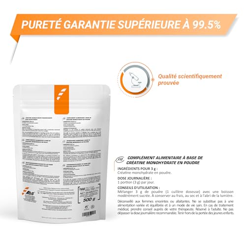 CRÉATINE MONOHYDRATE * Sachets de 500 g * Muscles et Squelettes, Performances sportives (douleurs musculaires, récupération) (500g) – Image 3
