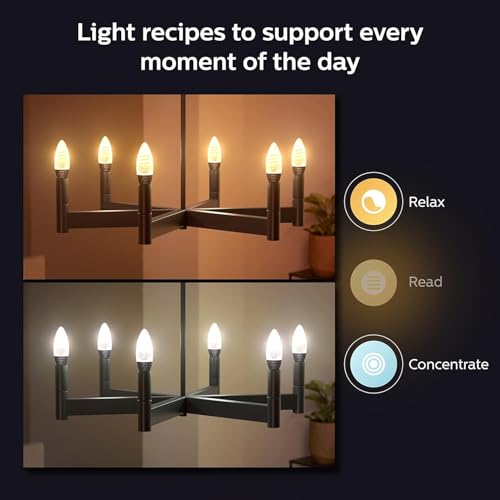 Image of Philips Hue Smart 40W Candle-Shaped Filament LED Bulb - White Ambiance Warm-to-Cool White Light - 2 Pack - 350LM - E12 - Indoor - Control with Voice or App
