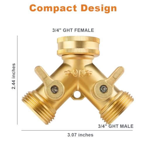Flintronic 2 Way Brass Hose Splitter, 3/4" Tap Garden Hose Connector, Y Valve Tap Connector with Individual On/of - Image 2