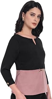 esseneur Black & Peach Two-Tone Quarter Sleeve Top with Gold Applique Elegant Designer Fusion-picture-56