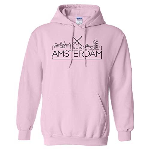 TeesAndTankYou Skyline Amsterdam Hoodie Sweatshirt Unisex 2X-Large Pink