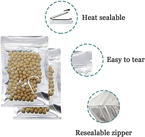 WACCOMT Pack 50pcs 20x30 cm (7.87x11.81 inch) Reuse Clear Front Foil Aluminium Zipper Lock Pouch Airtight Heat Seal Mylar Foil Bags for Zip Bag Reusable Lock Seal Sample Storage Bags Smell Proof - Image 2