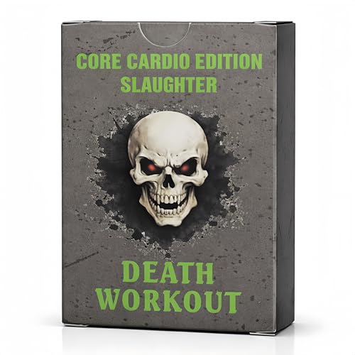 Death Workout Core & Cardio Fitness Cards 70 Card Deck Sit-Ups Burpees Jumping Jacks Russian Twists No Equipment Durable Travel-Friendly