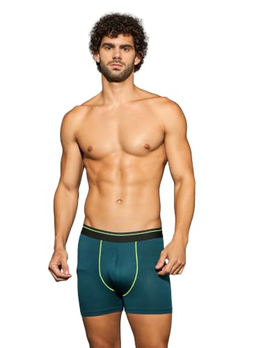 Image of TECHNOSPORT Men's Colorblock Trunks Underwear with ElastoLITE 4 Way Stretch Lightweight Breathable Moisture Wicking Soft Anti Odour Anti Microbial Comfort Fit Boxer Briefs Innerwear for Men