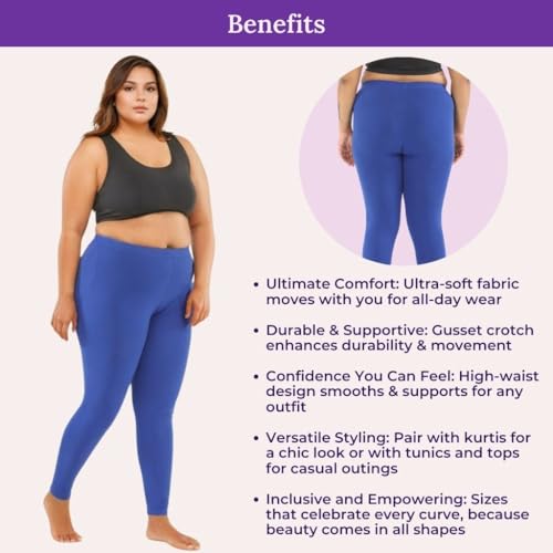 Image of Adira | Plus Size Leggings for Women | Plus Size Leggings for Women | High Waist | Ankle Length | Soft Cotton & Elastane Blend | Non-See-Through | Gusset Crotch Prevents Ripping