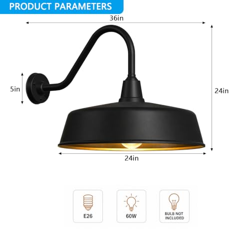 Image of JOESA 24 inch Extra Large Gooseneck Barn Lights, Dusk to Dawn Outdoor, 2-Pack