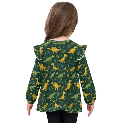 Cute Dinosaur Green A Girls Shirts Cotton Long Sleeve Ruffle Toddler Tee Tops4