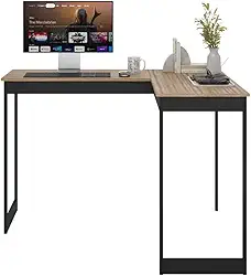 Escrivaninha Industrial em L 110cm - Mesa de Canto para Escritório e Home Office, Estilo Vintage e Funcional(Lâmina com Preto)
