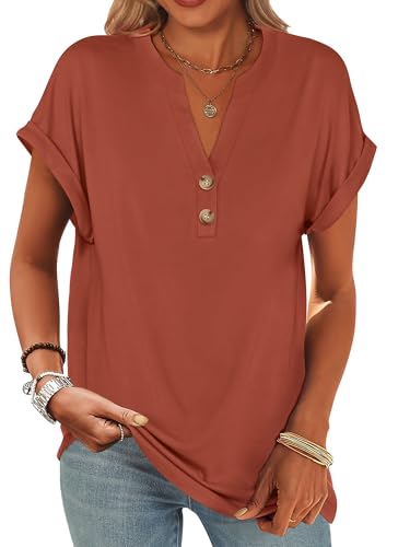 Image of ANRABESS Womens Short Sleeve Henley Tops V Neck Dressy Casual Blouses Summer Trendy Tee Shirts 2026 Vacation Fashion Clothes