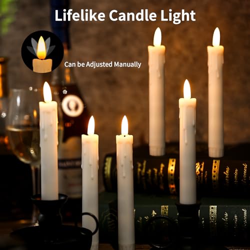 Image of YBU Flameless Taper Candles with Remote 7 Inches Led Candle Sticks with Flickering Light Timer Dimmer Battery Operated Window Candles for Halloween Christmas Decoration 6 Pcs, White
