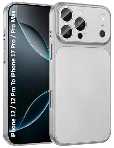 Image of MOBILOVE Converter Case for iPhone 12 / iPhone 12 Pro to iPhone 17 Pro / 17 Pro Max Style Design Comes with Logo Shockproof Back Cover with Camera Protection & Slim Matte Finish (Silver)