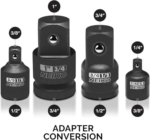 image for NEIKO 30223A 8 PC Impact Socket Adapter Set, Standard SAE Size, Cr-V S