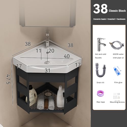 Lavabo triangular de pared para inodoros pequeños y armarios de tocador compactos 3