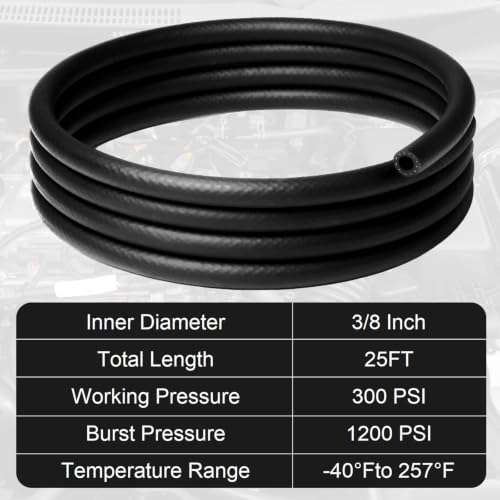 Image of 3 /8 Inch ID NBR Rubber Hose, 25 Feet Fuel Hose Line Transfer Hose for Small Engine Black