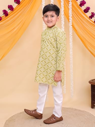 Image of AJ DEZINES Boys Cotton Full Sleeve Printed Kurta Pajama Set for Kids - Ethnic wear | Special Occasion & Traditional Outfit |Boys Kurta Pyjama Set - Regular Fit