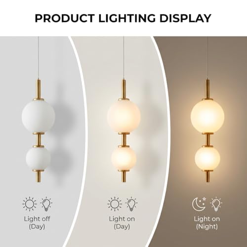 Image of Pendant Light for Ceiling | 3-Color CCT (Warm + Natural + Cold White) | Dual Globe Hanging Lamp | Gold Metal & Acrylic | Bedroom Living Room