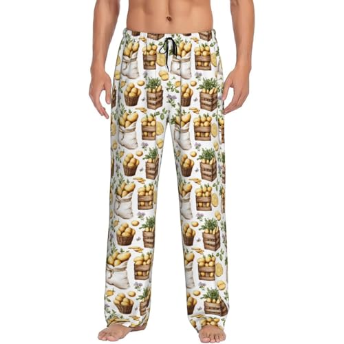 Mens Pajama Pants - Autumn Potato Lemon Print Soft Sleep Lounge Pants For Men, Casual Pj Bottoms With Pockets4