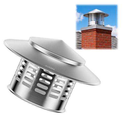 75 110 160 200 220 300 400mm Sombrerete Chimenea de Acero Inoxidable 304, Cubierta de Ventilación, Tapas Extractor Humos Chimenea, Sombrerete Antilluvia con tornillos(160mm/6.3in)