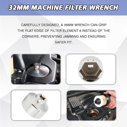 UZZH 32mm Socket Oil Filter Wrench, 6-Point 3/8\" Drive Oil Filter Removal Tool, Low Profile Drive Socket Fuel Filter Wrench for GM, Audi, BMW, Ford, Volkswagen,Pontiac Chevrolet,Saturn,Saab,Chevy