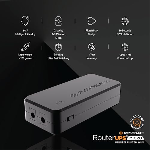 Image of RESONATE RouterUPS Micro | Original Router UPS for 12V WiFi Router & Modem | Uninterrupted Power Backup Upto 4 Hours During Powercut | Compact Mini UPS with Intelligent Charging