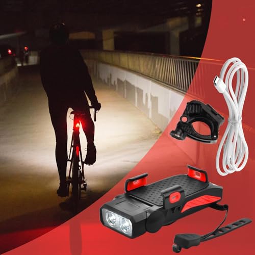 Luces de bicicleta con soporte para teléfono y claxon integrado para manillar 6