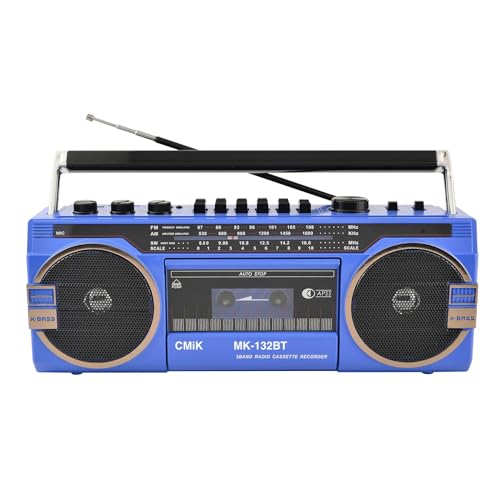 Boombox portátil con CD, reproductor de cinta, Bluetooth y radio AM/FM para reproducción de música retro en reuniones familiares y viajes