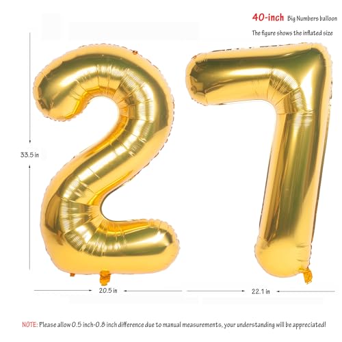 Image of 40 Inch gold Number Balloons 27 Helium Foil Mylar Balloon | Birthday Party banquet Decoration 27