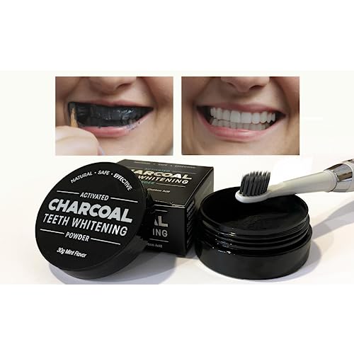Image of Activated Charcoal Teeth Whitening Powder, Natural Dental Mint-Flavored Tooth Whitener, Provides Shiny White Smile, Eliminates Bad Breath, 30g