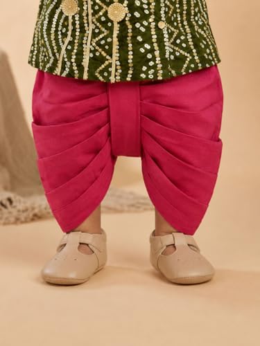 Image of Pspeaches Boys Rayon Full Sleeves Round Neck Bandhani Print Angrakha Kurta and Dhoti Pant 2 Piece Set|Ethnic Wear For Cute Baby Boys|Traditional & Festive Outfit