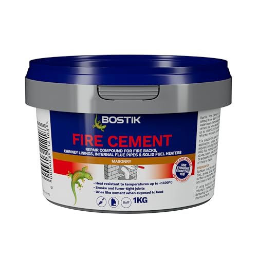 Bostik Fire Cement – Heat Resistant Repair Compound for Fireplaces, Flues & Stoves – Buff Colour – Ready Mixed – Up to 1400°C – 1kg Tub