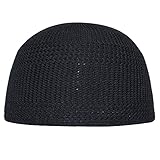 Black Skull Cap – 100% Nylon Head Cover Kufi Hat with Knitting Vertical Lines Topi Takke Taqiya Kopia (L- 23