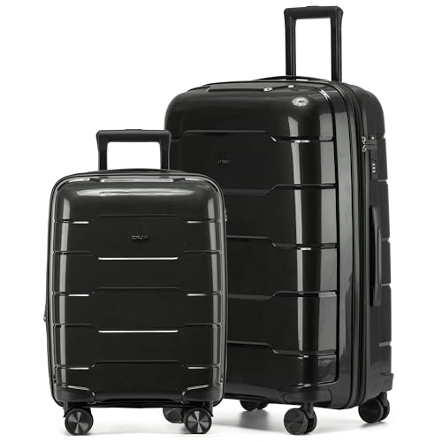 CRUW 2-Piece Luggage Set Expandable Polypropylene Suitcase Set TSA Locks 8 Silent Spinner Wheels Lightweight Nested Suitcases Travel Set easyJet BA Jet2 Airline-Approved Carry-On & Large Check in