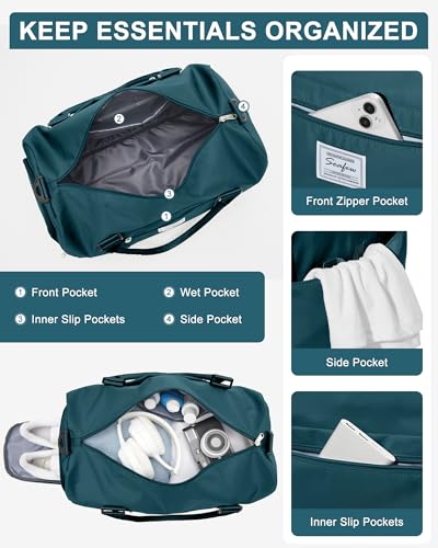 Image of Gym Bag Womens Mens with Shoes Compartment Travel Duffel Bag for Women for Plane Sport Gym Tote Bags Swimming Yoga Weekend Overnight Carry on Bag Hospital Holdalls 4Pcs Set Peacock Blue