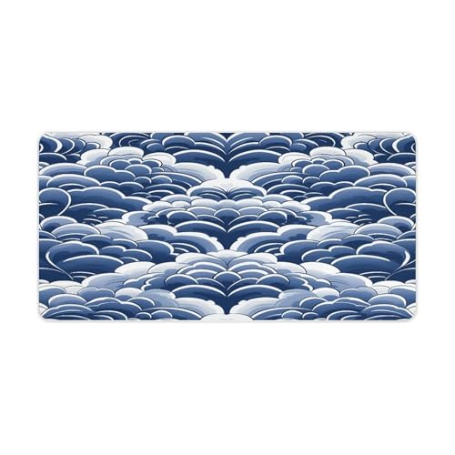 Pad mouse grande antideslizante azul y blanco 30x60cm