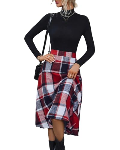 Plaid Skirts for Women High Waist Wool Skirts A-Line Tartan Midi Skirts3