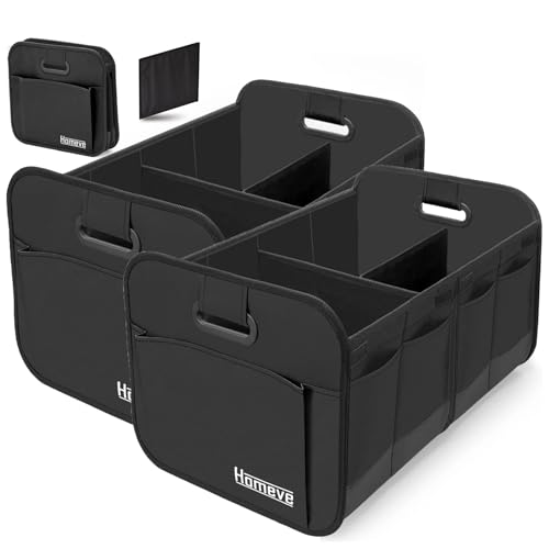 Image of Homeve 2 Pack Trunk Organizer for Car, Reinforced Handles, Collapsible Multi-Compartment Car Organizers, Foldable and Waterproof, 600D Oxford Polyester, Suitable for Any Car, SUV, Mini-Van, Black