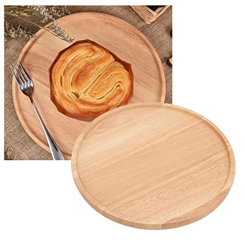 Bandeja Redonda para Pizza, Plato para Pizza Duradero Y Resistente, Tabla para Cortar Frutas de Madera de Caucho Grueso, Bandeja Multiusos para Servir Pizza para Restaurante, Cafeterías, Bares Y Uso D