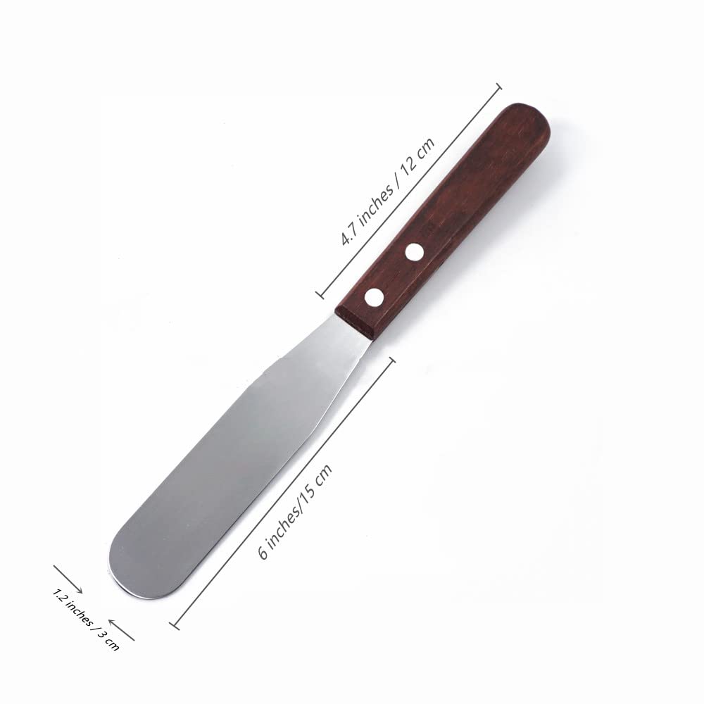 Paquete de 2 espátulas de acero inoxidable de 6 pulgadas, espátula para decoración de pasteles con mango de madera para untar queso, queso 2