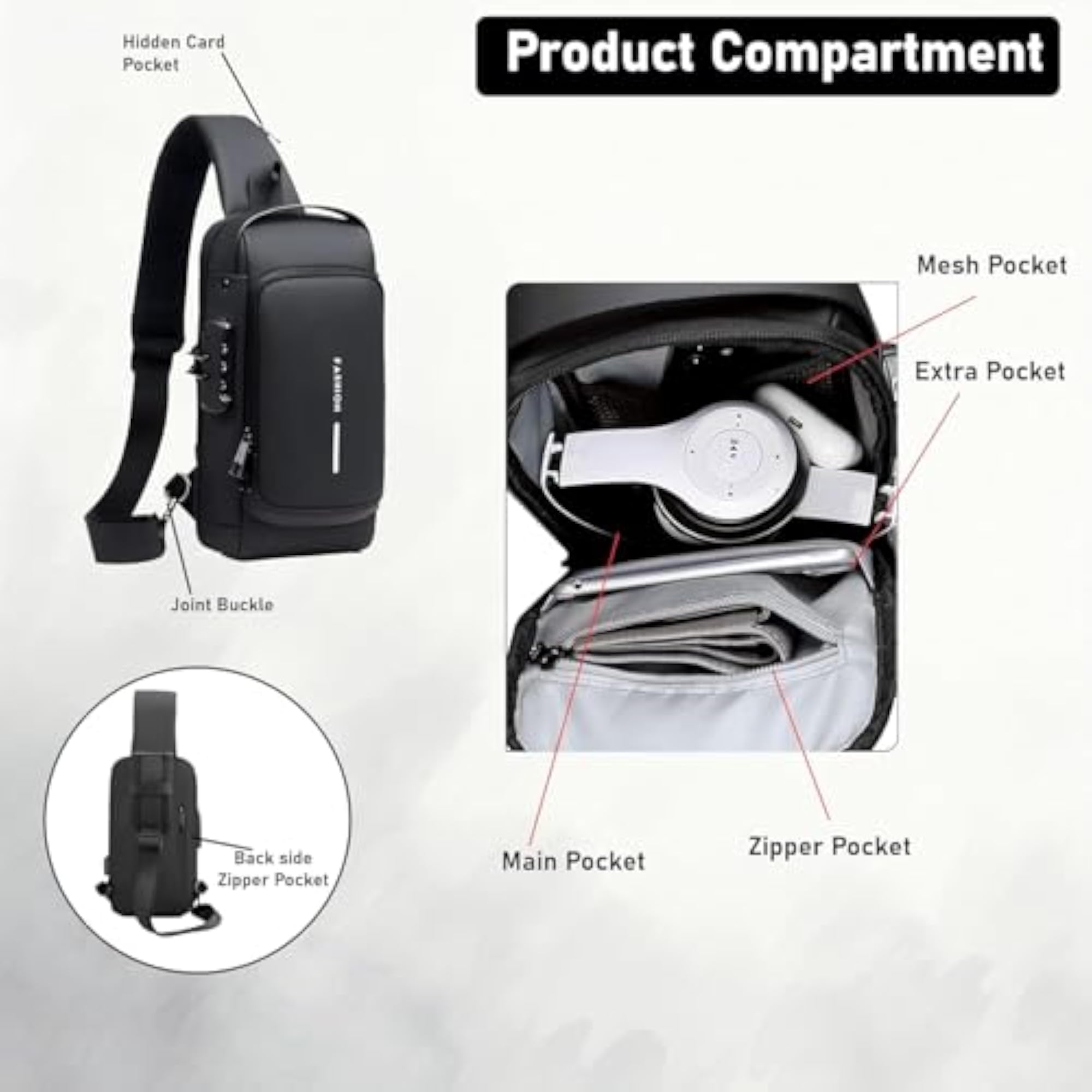 Sling Bag Crossbody Backpack for Men & Women, Black Brown