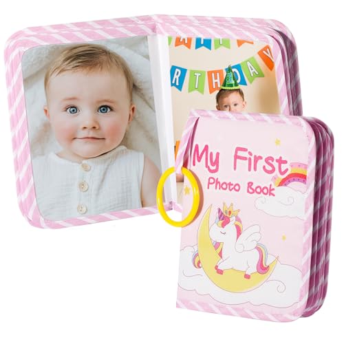 My First Baby Photo Album Soft Cloth Memory Book for 17 Photos 5.5 x 7 Newborn & Toddler First Year Keepsake Gift (Unicorn)